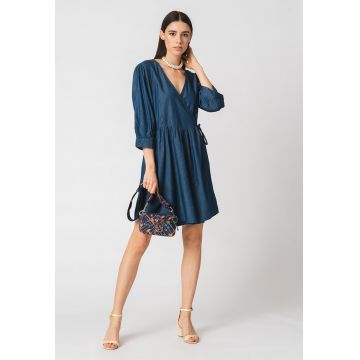 Rochie petrecuta din chambray cu maneci 3/4 Casper