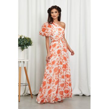 Rochie Colorful Alb Orange Floral