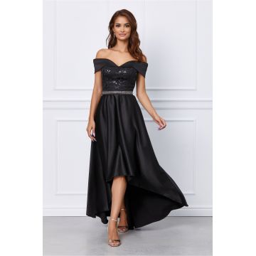 Rochie MBG neagra pe umeri si croi asimetric