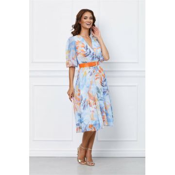 Rochie Mia bleu cu imprimeuri orange