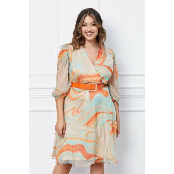 Rochie Sira crem cu imprimeuri orange