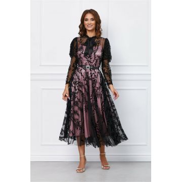 Rochie Sofia neagra cu dublura roz