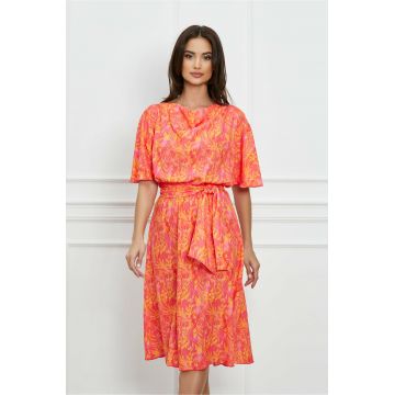 Rochie Larisa fucsia cu imprimeuri orange