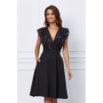 Rochie MBG neagra cu dantela si volane