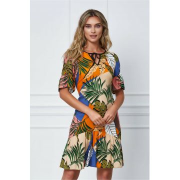 Rochie Moze bej cu imprimeu orange si frunze