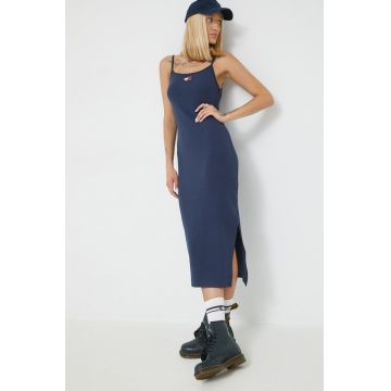 Tommy Jeans rochie culoarea albastru marin, midi, mulata