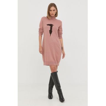 Trussardi rochie din amestec de lana culoarea roz, mini, drept