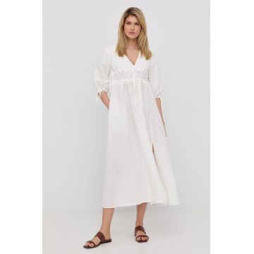 Liviana Conti rochie din in culoarea alb, midi, evazati