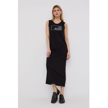 Love Moschino rochie din bumbac culoarea negru, maxi, drept