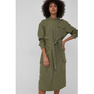 Marc O'Polo rochie din amestec de in culoarea verde, mini, drept