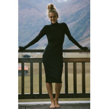MUUV. rochie Sukienka Długa Cotton Rib culoarea negru, midi, mulata