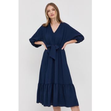 Nissa rochie culoarea albastru marin, midi, evazati