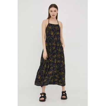 Superdry rochie culoarea albastru marin, midi, evazati