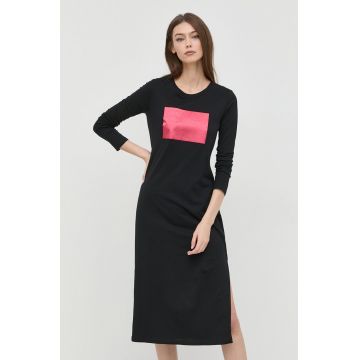Armani Exchange rochie din bumbac culoarea negru, midi, drept