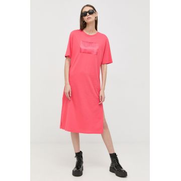 Armani Exchange rochie din bumbac culoarea roz, midi, drept