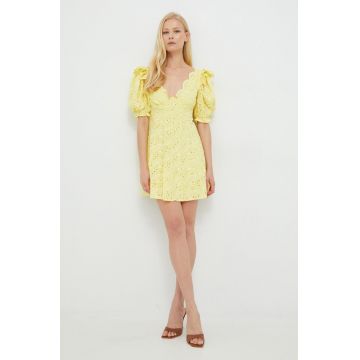 For Love & Lemons rochie culoarea galben, mini, mulata