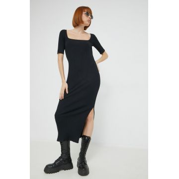 HUGO rochie culoarea negru, midi, mulata