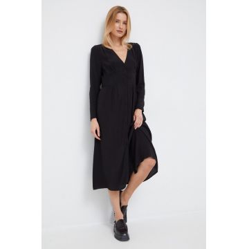 Pepe Jeans rochie culoarea negru, midi, evazati