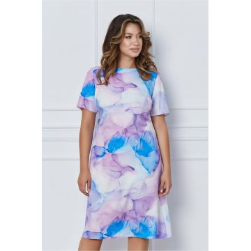 Rochie Camelia lila-bleu cu imprimeu watercolor