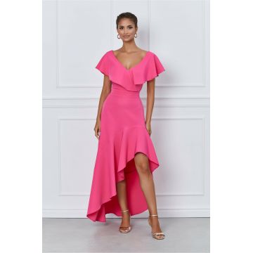 Rochie DY Fashion fuchsia cu volane si croi asimetric