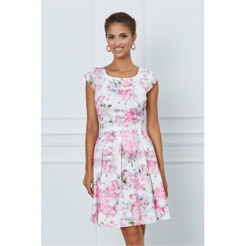 Rochie Ella alba cu imprimeu floral roz