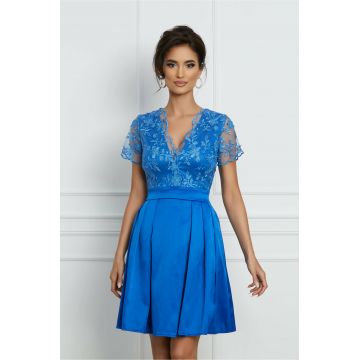 Rochie Ella Collection Lorena albastra cu broderie pe bust