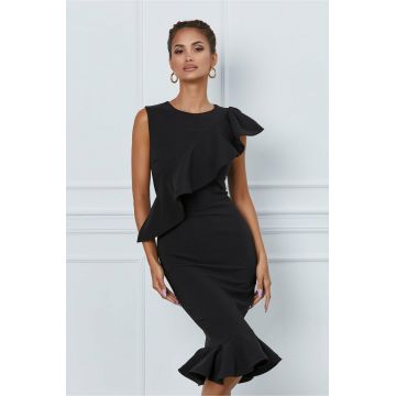 Rochie LaDonna neagra cu volan pe o parte