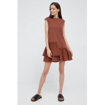 Sisley rochie din bumbac culoarea maro, mini, evazati