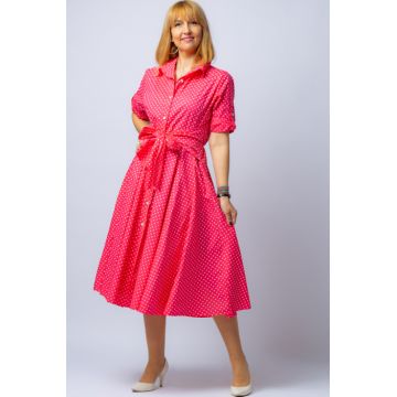 Rochie camasa fucsia cu bulinute, din tesatura fina de bumbac