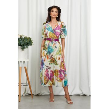 Rochie Cryna Alb Pastel