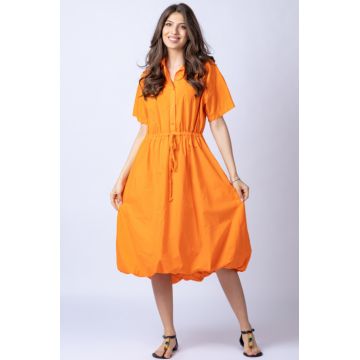 Rochie gogosar portocalie, cu guler camasa, din bumbac