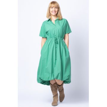 Rochie gogosar verde, cu guler camasa, din bumbac