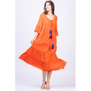 Rochie lunga portocalie, din bumbac