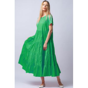 Rochie lunga verde cu patru volane