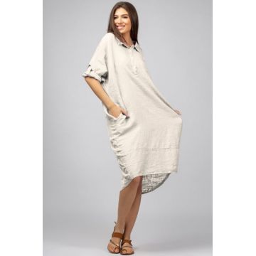 Rochie bej deschis din in Stella Milani cu inel metalic pe spate