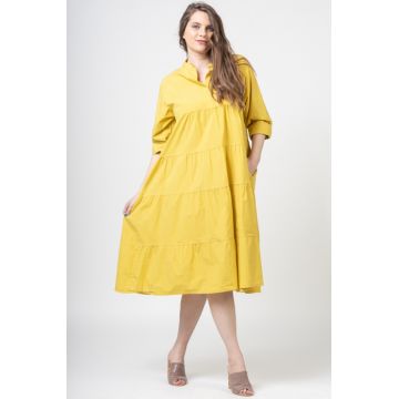 Rochie galbena oversize, cu trei volane , din poplin satinat