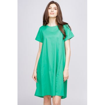 Rochie midi A-line, din poplin de bumbac, verde