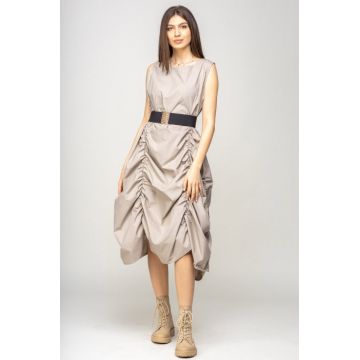Rochie spectaculoasa bej, din poplin satinat, cu falduri