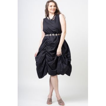 Rochie spectaculoasa neagra, din poplin satinat, cu falduri