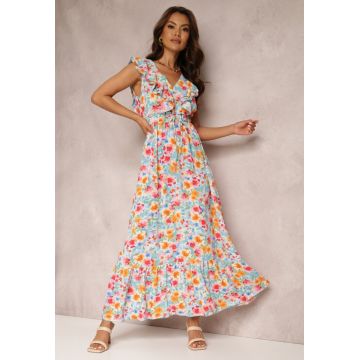 Rochie Albastră cu portocaliu Rochie Albastră cu portocaliu