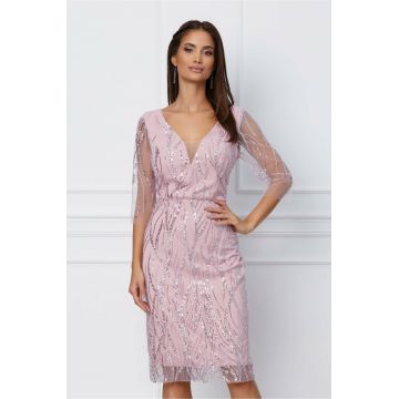 Rochie Ella Collection Ingrid roz cu paiete