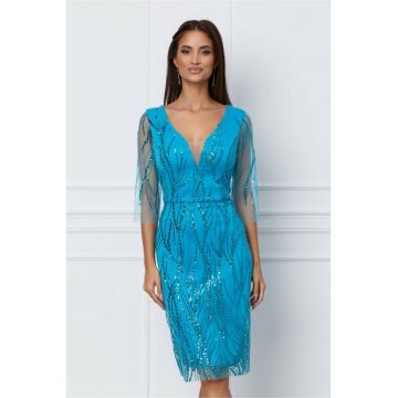 Rochie Ella Collection Ingrid turcoaz cu paiete