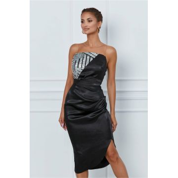 Rochie Moze neagra cu paiete argintii la bust