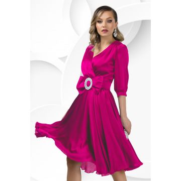 Rochie de ocazie eleganta Pretty Girl fucsia cu funda in talie