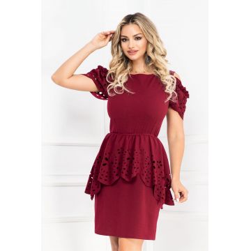 Rochie de ocazie Livia bordo cu peplum si material perforat By InPuff