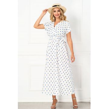 Rochie de vara lunga alba cu floricele albastre brodate