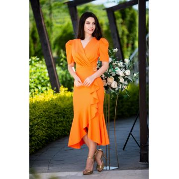 Rochie de zi eleganta orange cu volan amplu
