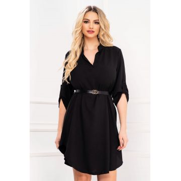 Rochie de zi lejera neagra din vascoza cu accesoriu curea