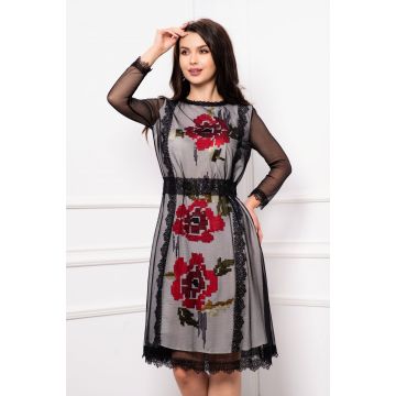 Rochie de zi traditionala Effect cu broderie si tulle