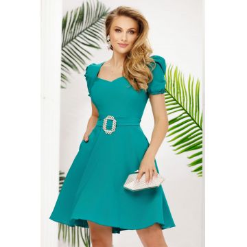 Rochie eleganta Fofy verde in clos cu catarama din cristale